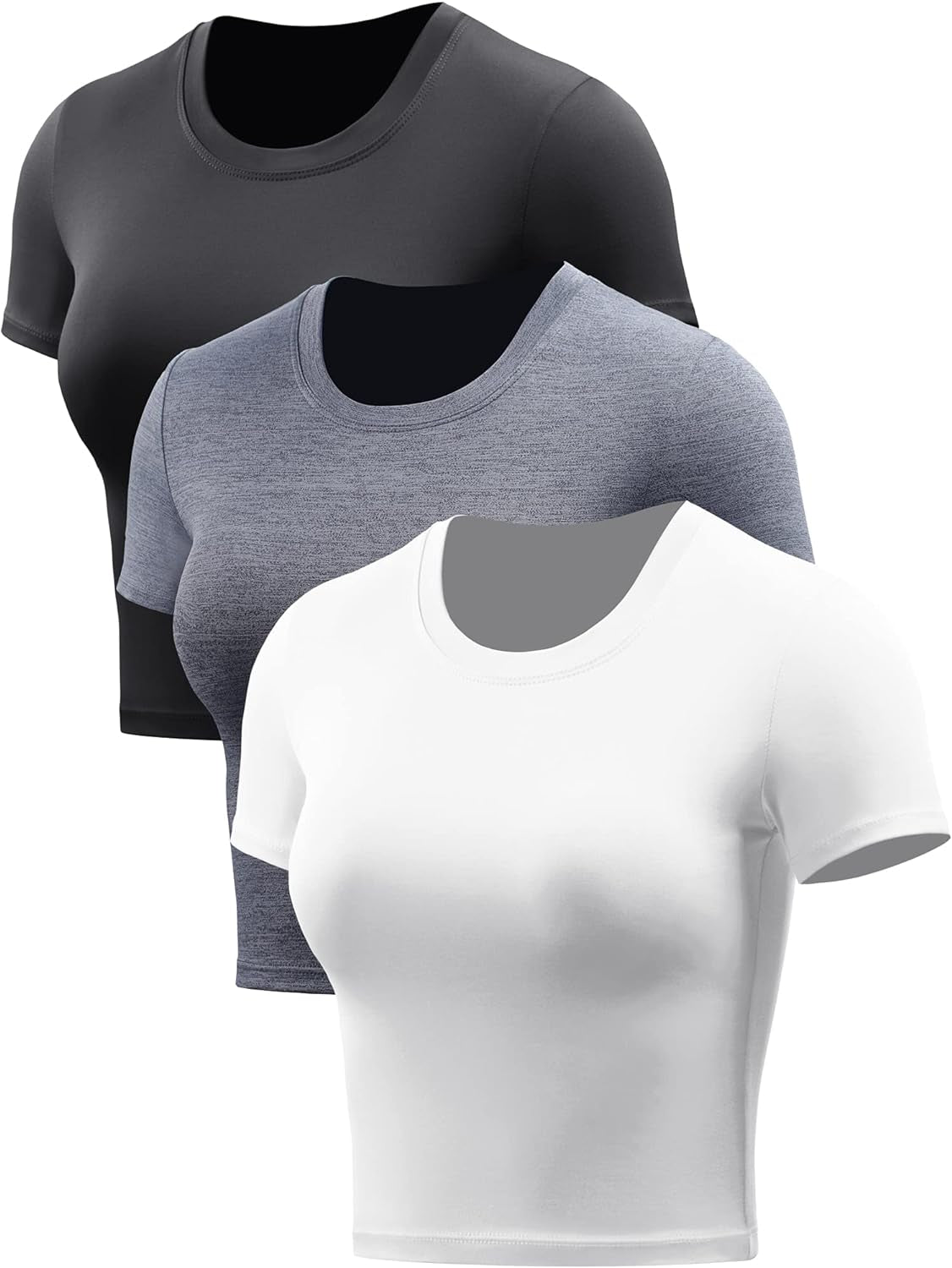 CADMUS Women's Dry Fit Crop Top - Short Sleeve Athletic Running Tee, Set of 3