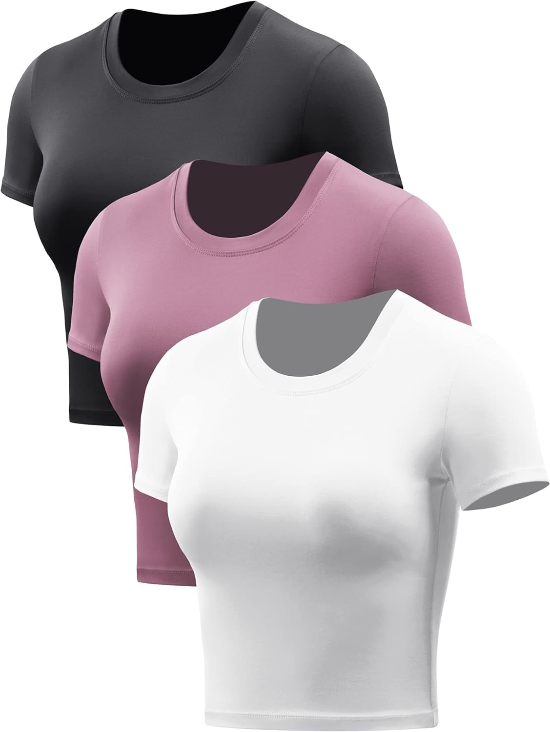 CADMUS Women's Dry Fit Crop Top - Short Sleeve Athletic Running Tee, Set of 3