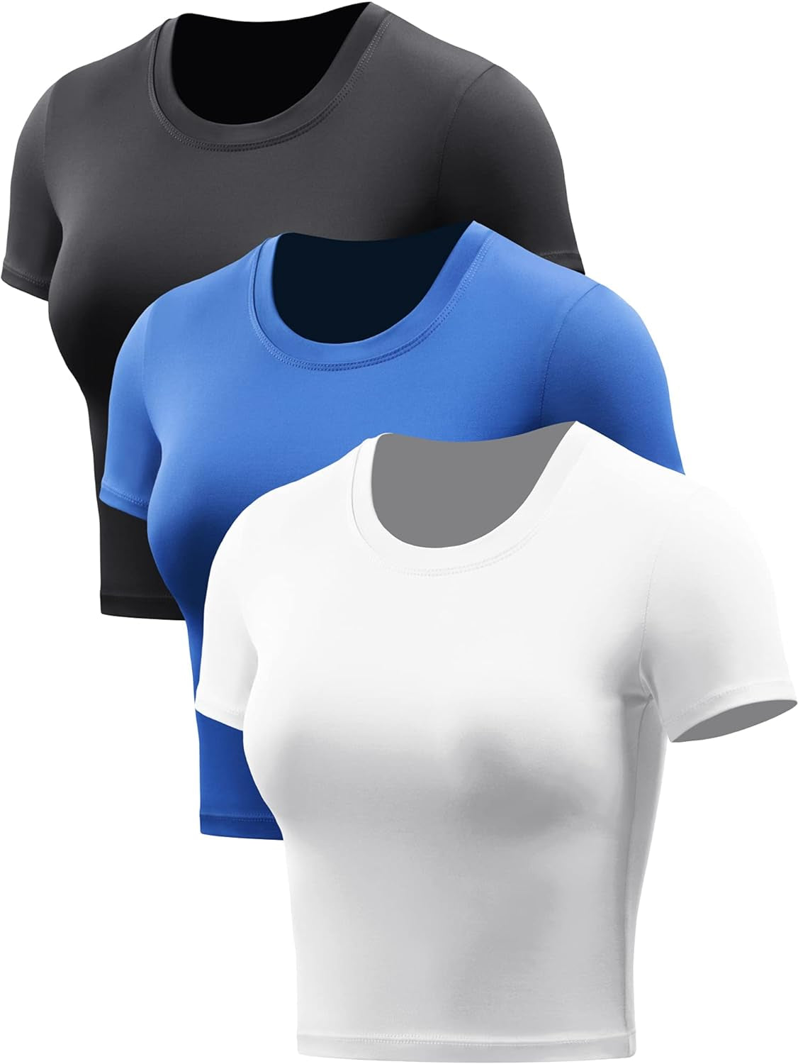 CADMUS Women's Dry Fit Crop Top - Short Sleeve Athletic Running Tee, Set of 3