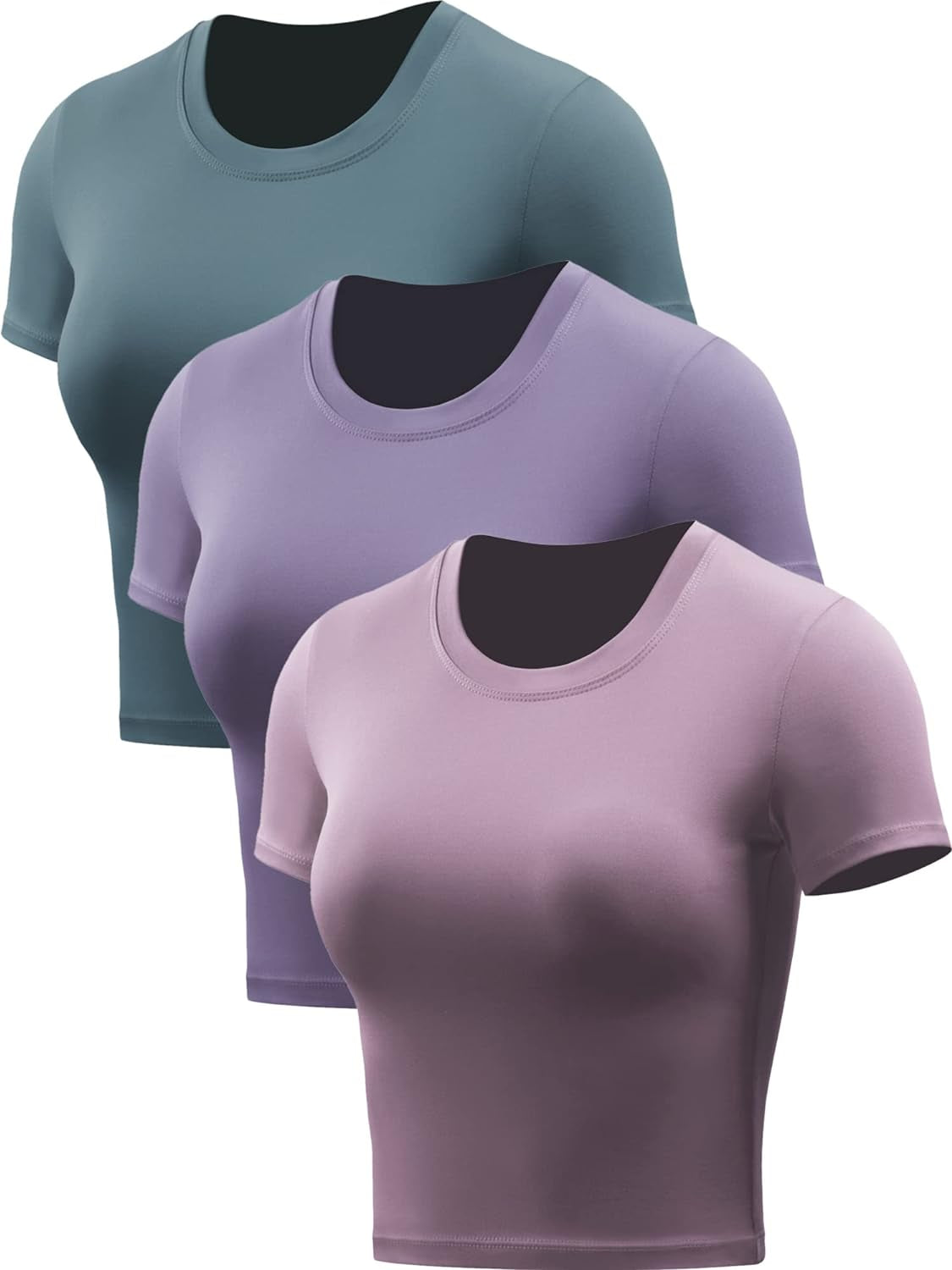CADMUS Women's Dry Fit Crop Top - Short Sleeve Athletic Running Tee, Set of 3