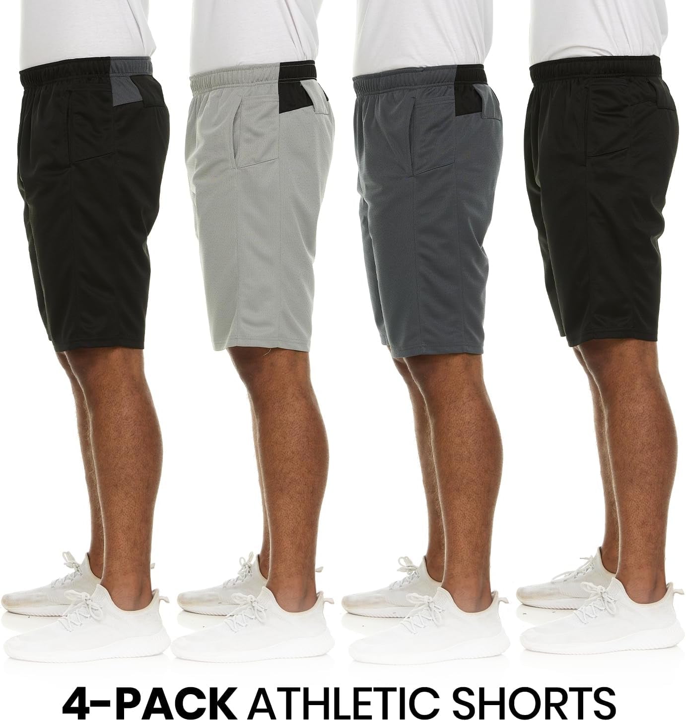Essential Elements Men's Dry-Fit Sweat-Resistant Athletic Performance Shorts - 4 Pack