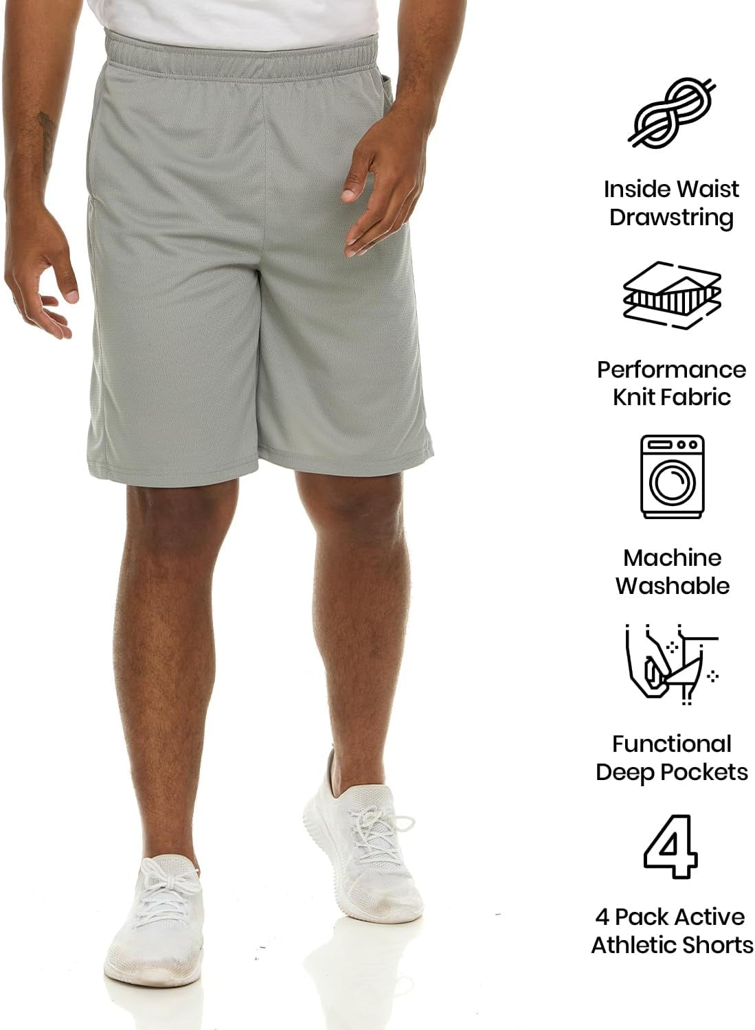 Essential Elements Men's Dry-Fit Sweat-Resistant Athletic Performance Shorts - 4 Pack
