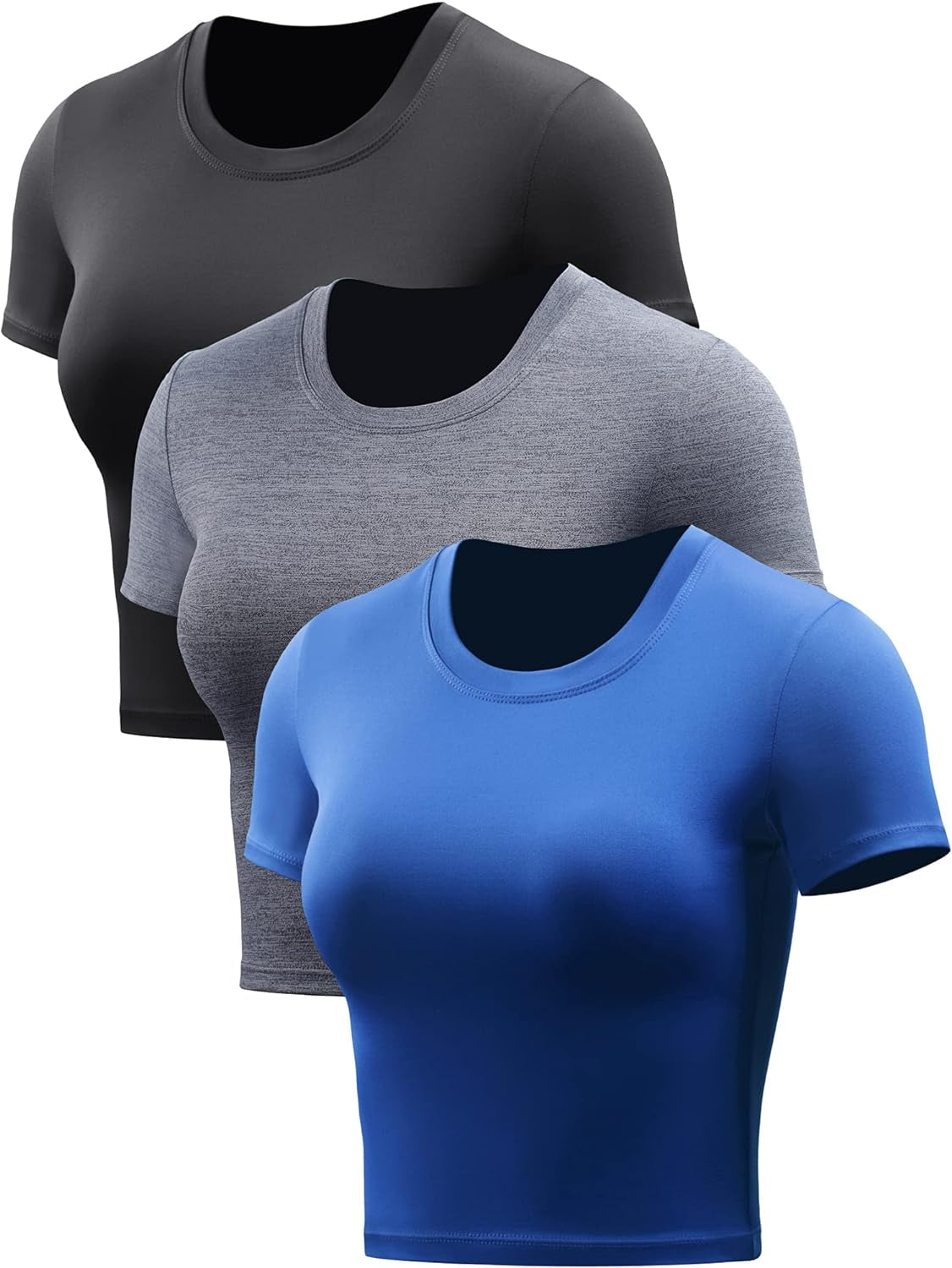 CADMUS Women's Dry Fit Crop Top - Short Sleeve Athletic Running Tee, Set of 3