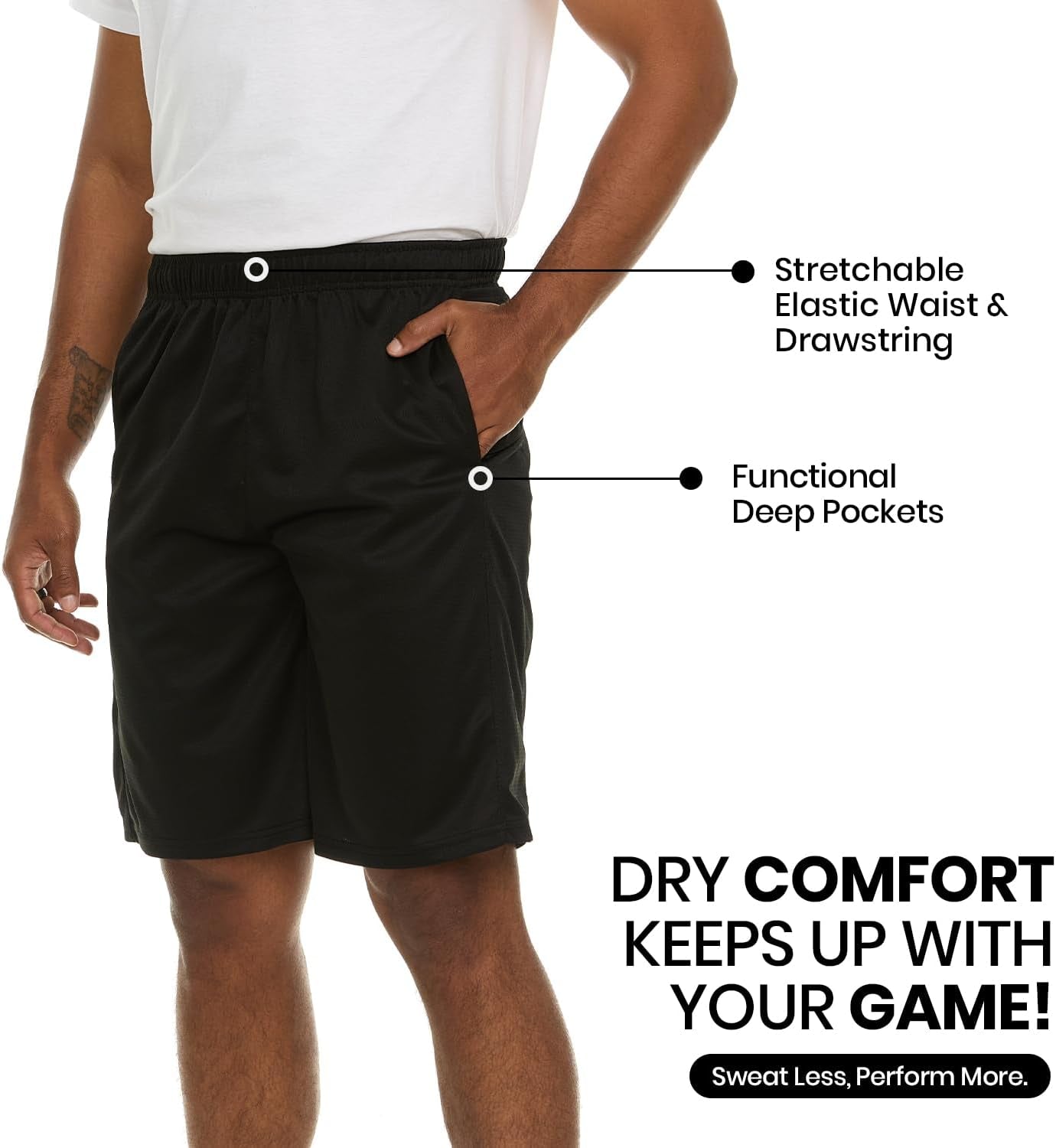 Essential Elements Men's Dry-Fit Sweat-Resistant Athletic Performance Shorts - 4 Pack